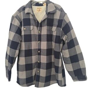 Red Head Flannel Sherpa‎ Lined Shirt Jacket Blue Gray Plaid Men Large